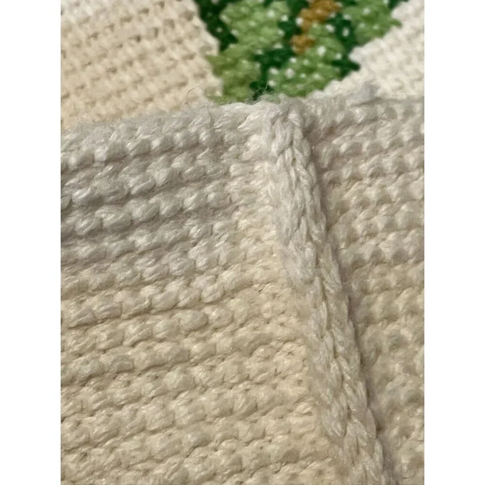 Handmade Floral Blanket Crochet Needlepoint Cross Stitch Afghan‎ Cottagecore 70s